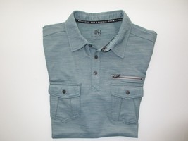 Rock &amp; Republic Textured Cotton Short SLV Men Western Polo T-Shirt Silve... - $21.43