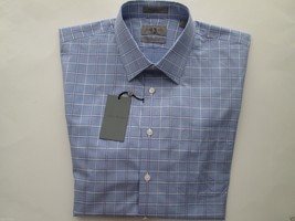 John W. Nordstrom Spread Plaid Traditional Fit Men Dress Shirt Blues 17 | 34 U37 - £36.67 GBP