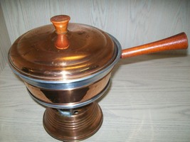 Copper Casserole Warmer Serving Set Wood Handle 5 Piece - £14.10 GBP