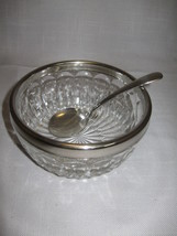  Silver Plate Rim Crystal Clear Glass Bowl With Silver Plate Spoon Candy... - $9.95
