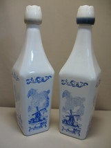 Liquor Decanters Milk Glass Qty 2 Blue On White Dutch Windmill Scene Tulip Lids - £14.11 GBP
