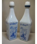 Liquor Decanters Milk Glass Qty 2 Blue On White Dutch Windmill Scene Tul... - £14.11 GBP