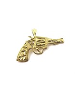 14k Yellow Gold Hand Gun Charm Pendant With CZ Stones  - £104.62 GBP