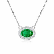 ANGARA East-West Oval Emerald Necklace with Diamond Halo in 14K Solid Gold - £720.44 GBP