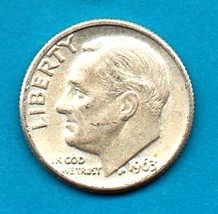 1963 D Roosevelt Dime - Silver -90% Very near Uncirculated - £4.79 GBP