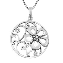 Round Ajouré Airy Floral Sterling Silver Pendant Necklace - £15.28 GBP