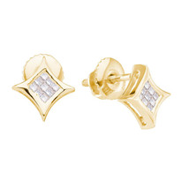 14k Yellow Gold Princess Diamond Kite Square Cluster Fashion Earrings 1/6 Ctw - £167.04 GBP