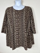 Catherines Womens Plus Size 3X Brown Floral Stripe Scoop Neck T-shirt 3/... - $21.60
