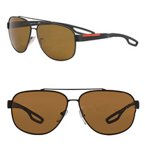 PRADA LINEA ROSSA LJ SILVER 58Q Rubber Black Brown POLARIZED Sunglasses ... - £214.40 GBP