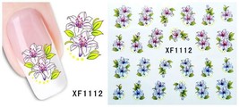 Nail Art Water Transfer Sticker Decal Stickers Pretty Flowers White Blue XF1112 - £2.39 GBP