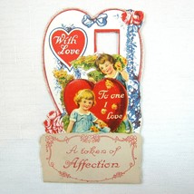 Vintage Valentine Pop Up 3D Die Cut Boy &amp; Blonde Girl Flowers Germany 1920s-30s - £14.93 GBP