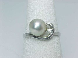 Cultured PEARL RING with small CZ accent in STERLING Silver - Size 6 3/4 - $68.00