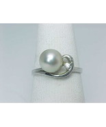 Cultured PEARL RING with small CZ accent in STERLING Silver - Size 6 3/4 - $68.00