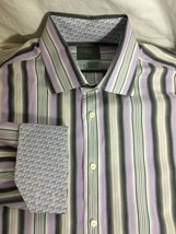 THOMAS DEAN MULTICOLOR Purple Gray STRIPES MENS CASUAL SHIRT Size XL - £23.45 GBP
