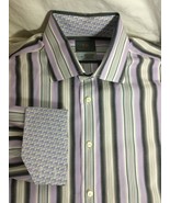 THOMAS DEAN MULTICOLOR Purple Gray STRIPES MENS CASUAL SHIRT Size XL - $29.69