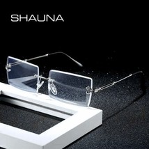 Men&#39;s Rectangle Silver Frame Retro Hip Hop Clear Lens Tint Rimless Glasses - £15.46 GBP