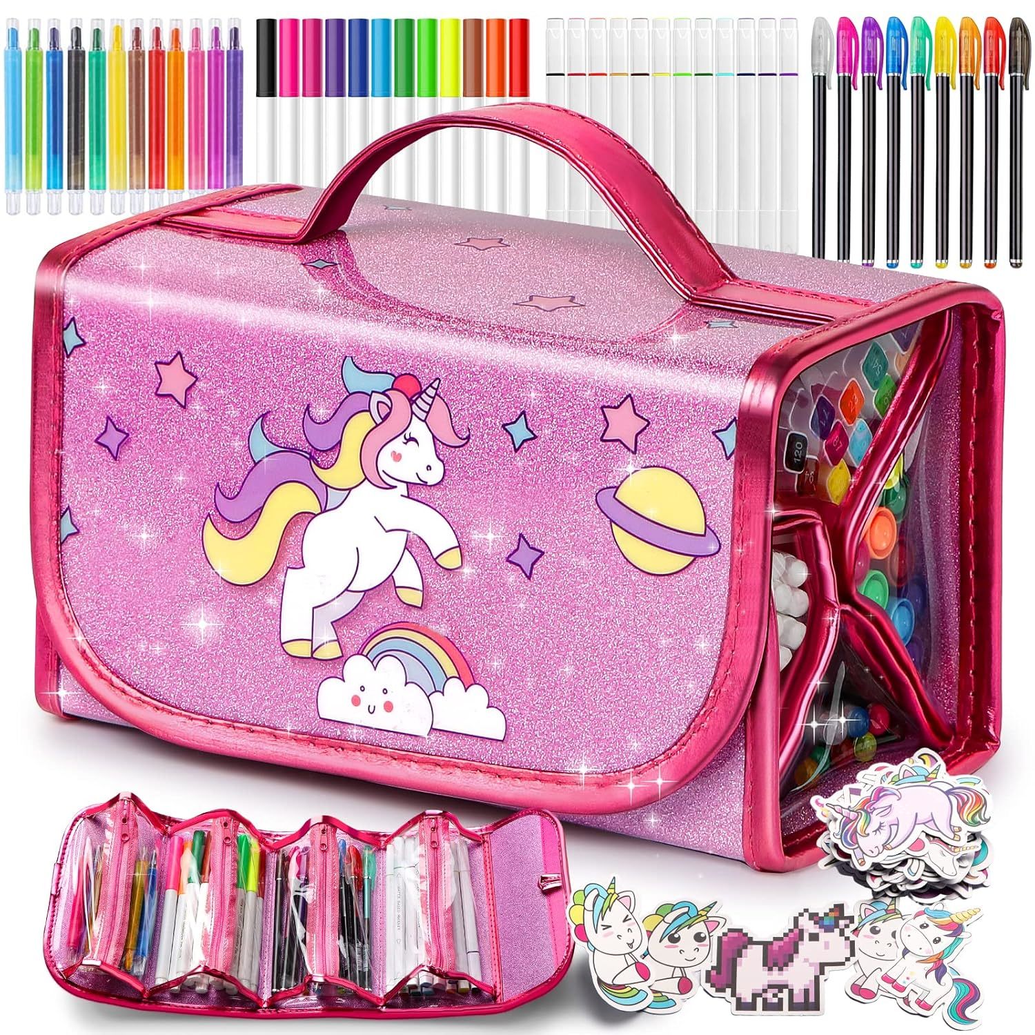 Unicorn Fruit Scented Washable Markers Set 45 Pcs With Glitte Pencil Case, Art S