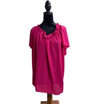 Ruffled Hot Pink Blouse Flowy Short Sleeve Top Lightweight Woman&#39;s Plus ... - $17.87