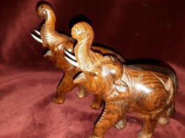 Vintage Carved Wood Elephants Set of 2 Folk Art Primitive - £26.46 GBP