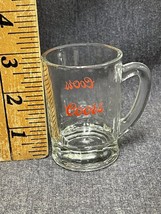 Coors 3 Oz /3&quot; Mini Mug Shot-glass Clear Glass w/handle Red Letters - £5.95 GBP