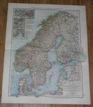 1896 Original Antique Map Of Scandinavia Sweden Norway Stockholm Finland Estonia - $29.24