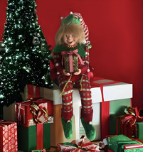 Jingles &amp; Joy Christmas Elf  20&quot; Pixie Jester Shelf Sitter Poseable Whimsical - £43.76 GBP