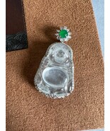 Happy Buddha White Jadeite Pendant Jade necklace 18K Gold Diamond 高冰翡翠起光站佛 - $1,979.99