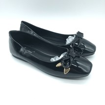 Womens Ballet Flats Faux Leather Slip On Square Toe Bow Black Size 235 US 6 - £15.34 GBP