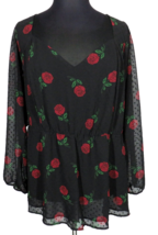 Torrid Black Floral Rose Print Clip Dot Puff Sleeve Blouse Plus 6X-30 - £35.85 GBP