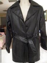 Wilsons Womans&#39; Black Leather Mid Length Coat w/ Belt&amp;Thinsulate Lining-Large- - £33.62 GBP
