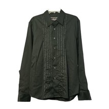 Michael Kors Mens Black Cotton Button Vertical Ribbon Stripe Shirt Size Large - £9.91 GBP