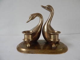 Vintage Solid Brass Metal Duck Goose Double Candle Stick Holder EUC - £9.10 GBP