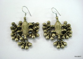 vintage antique ethnic collectible tribal old silver earrings fish design - $163.35