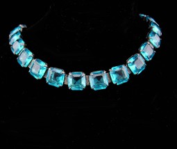 Art deco bracelet / vintage sterling link / Vintage Aquamarine glass / o... - $275.00