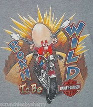 Harley Davidson T-Shirt Born Wild Chicago Gray Motorcycles Looney Tunes XL - £29.87 GBP