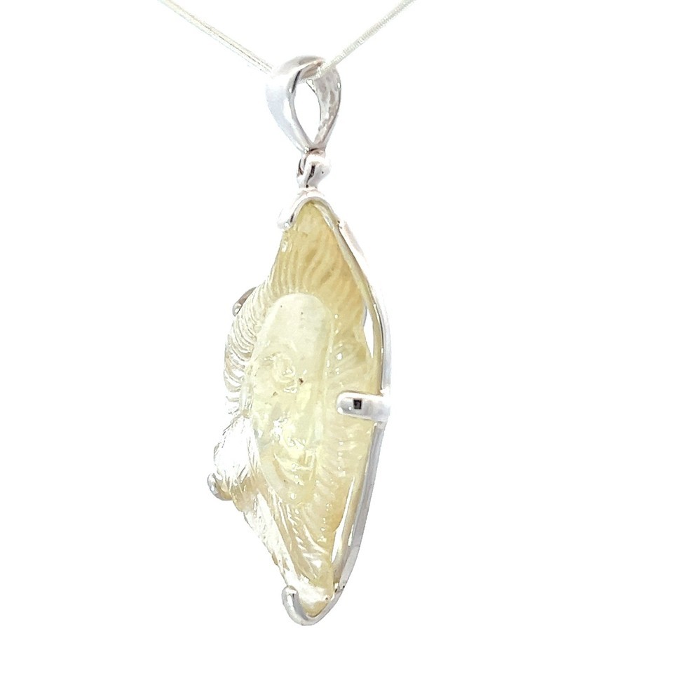 Stones Desire Carved Libyan Desert Tektite Pendant Necklace (22") Yellow Item image 4