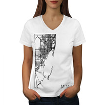 Wellcoda Miami City Map Fashion Womens V-Neck T-shirt, Big Graphic Design Tee - £16.02 GBP