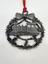 Train Wreath Pewter Ornament Vintage - $8.55