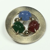 Vintage Circle Brooch Pin Egyptian Revival Glass Scarabs 1.3&quot; - $24.00