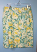 TALBOTS Teal Green Yellow White Floral Watercolor Pencil Skirt Size 8 Li... - $18.76