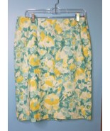 TALBOTS Teal Green Yellow White Floral Watercolor Pencil Skirt Size 8 Li... - $25.71 CAD