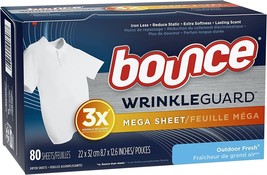 Bounce WrinkleGuard Mega Dryer Sheets, Fabric Softener and Wrinkle Relea... - $11.29