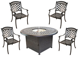 Propane fire pit table set cast aluminum 5 piece dining with Sunbrella c... - $3,190.00