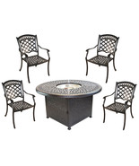 Propane fire pit table set cast aluminum 5 piece dining with Sunbrella c... - £2,510.26 GBP