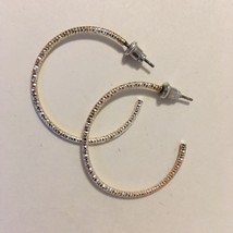 Silver Metal Earrings Open Hoop Textured Sparkle Pierced Post Fashion  - $15.00