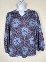 Weekend Suzanne Betro Womens Plus Size 1X Blue/Red Boho Knit Top Long Sleeve - £14.41 GBP