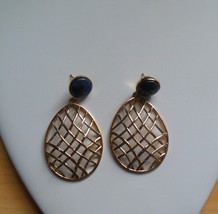 Elements by NEST Genuine Gemstone Lapis Teardrop Wire Swag Earrings -HSN - £12.24 GBP