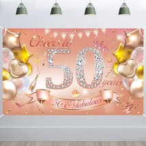 Woman 50Th Birthday Party Decoration Rose Gold, Fabric Banner For 50Th Birthday  - £15.72 GBP