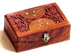 Nauticalmart Inlayed Flowers Carved Wooden Jewelry Box - $530.79 MXN
