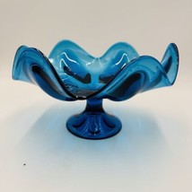 Viking Art Glass Teal Aqua Blue Pedestal Dish Compote Bowl Vintage Mid Century - £62.60 GBP